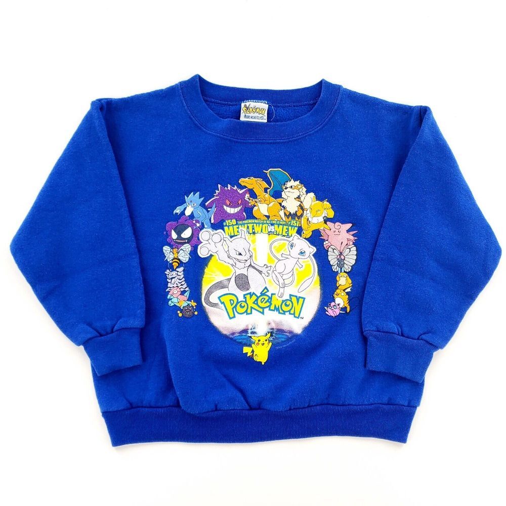 Vtg 1999 Nintendo Pokemon First Movie Mewtwo vs Mew Sweatshirt Kids 7 Blue